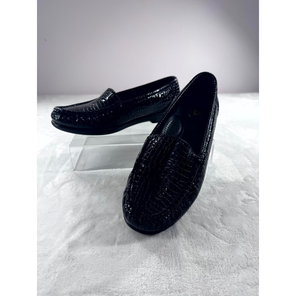 Sas Simplify Slip-On Loafers Women's 8.5 W Black Croc Patent Leather Comfort